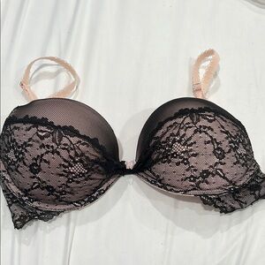 Victoria's Secret Black and Pink Lace Push-Up Bra